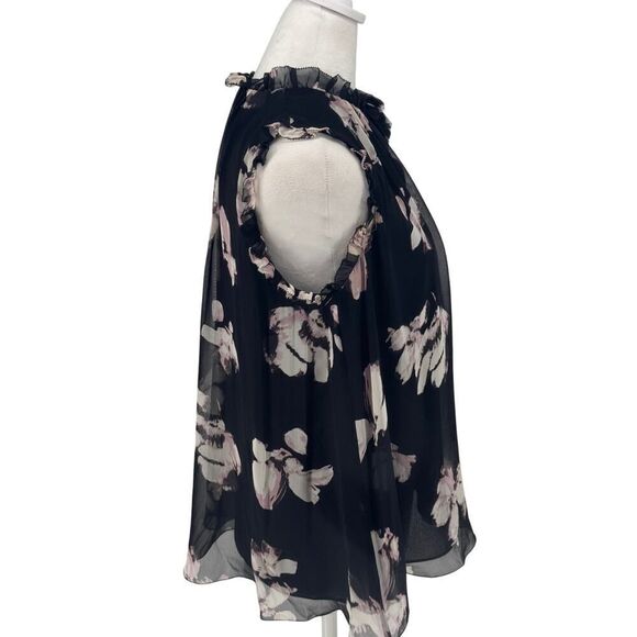 🌸 KATE SPADE Madison Ave Collection Floral Ruffle Blouse S Black Pink Chiffon - Picture 7 of 10